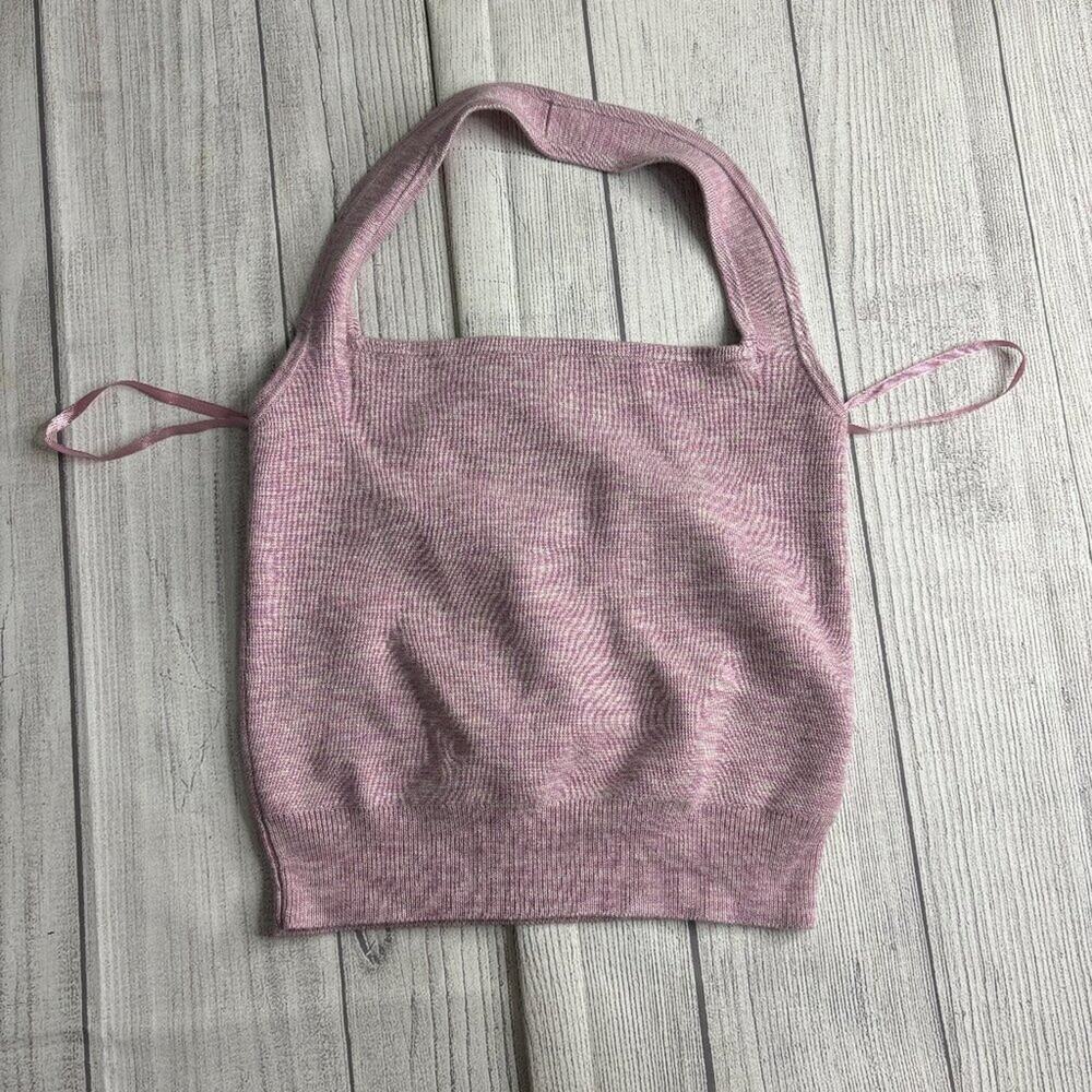 Abercrombie and Fitch Pink/Purple Heathered Knit Halter Top Size Medium
